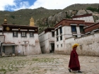 Tibet, Lhasa, Sera Monastery: A monk coming from the ritual "violent" debating courtyard, on the eastern part of the compound