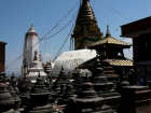 Nepal, Central Region, Bagmati Zone, Kathmandu, Swayambhunath: The Stupa, at the left  Pratapura Shikhara, view to the east