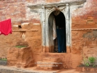 Nepal, Central Region, Bagmati Zone, Kathmandu, Teku: Door of an old house at the Bagmati river banks