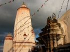 Nepal, Central Region, Bagmati Zone, Kathmandu, Swayambhunath: Pratapura Shikhara at the north-western corner of the complex and the Tara shrine of the stupa
