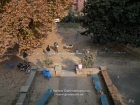 India, Kashmir, Srinagar, Khoj International Artists Workshop 2007: View on the garden; my work on the ground, starting at Showkats Bunker (25m long)