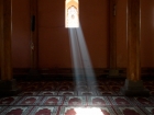 India, Kashmir, Srinagar: Window in a prayer hall of the  Jamia Masjiz Mosque