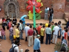 Nepal, Central Region, Bagmati Zone, Lalitpur, Patan, Sutra International Workshop at Patan Durbar Square: Jasmine Rajbhandari's installation and in the foreground Masum Chisty's from Bangladesh mobile installation
