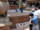 Nepal, Central Region, Bagmati Zone, Lalitpur, Patan, Durbar Square: Spectators at my objekt "Prisoned Peace" at the open day of Sutra International Workshop