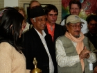 Nepal, Kathmandu, Kamaladi, Gallery 32, inauguration of the exhibition "Bells - Silence and Sounds": Visitors, in the center the poet Manjul and Shashil Bikram Shah, who inaugurated the exhibition