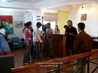 Nepal, Central Region, Bagmati Zone, Kathmandu, Kamaladi, Gallery 32: Preparations for my interview with Kantipur TV's "Life is beautiful" by Brabha Amatya (lady in the pink shirt), Manish is ready for being interviewed