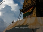 Nepal, Central Region, Bagmati Zone, Kathmandu, Swayambhou: A monkey on the great stupa