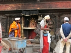 Nepal, Central Region, Bagmati Zone, Bhaktapur District, Bhaktapur, Taumadhi Square: Snake whistlers from India and street sweepersin front of the Bhairabnath Temple
