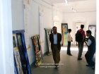 Nepal, Central Region, Bagmati Zone, Kathmandu, Bal Mandir, Khulla Dhoka Exhibition: Painted doors and spectators