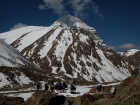 Tibet, Kailash-Kora, Drira Phug (4998m) to Dolma La pass (5630m): A yak herd in front of Jampyang Ri (Manjushree, 5835m) in the back the north face of Mt.Kailash (6714m)